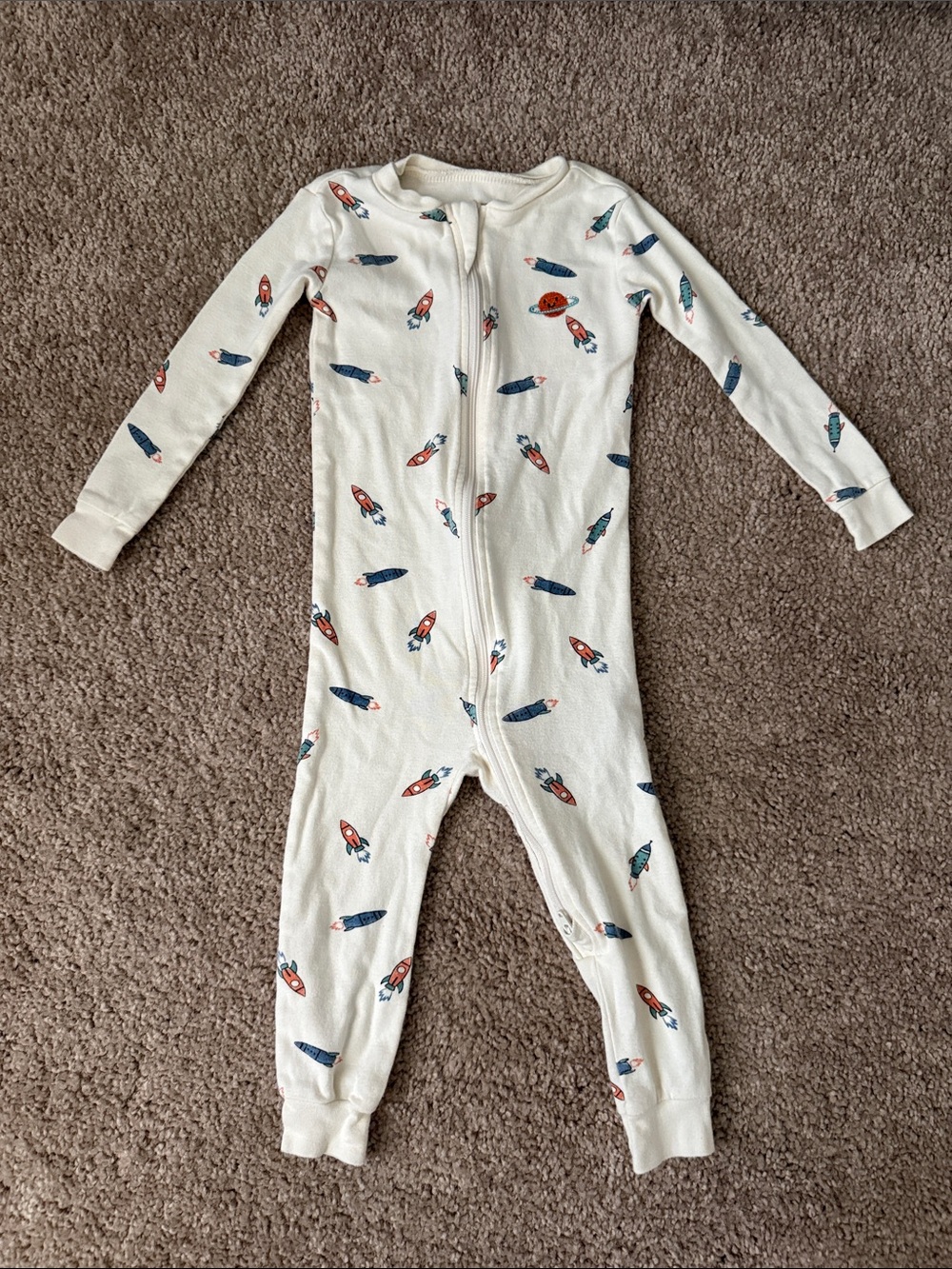 Carter's Cream Rocket-Print Footed One-Piece